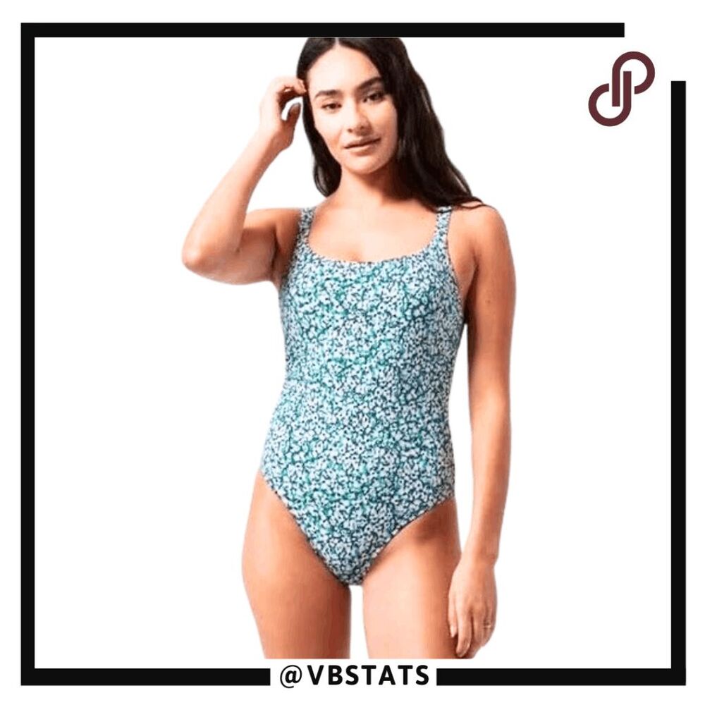 Athleta Womens Floral Print Hermosa One Piece Swimsuit Green Purple Size XS